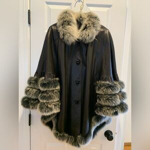 Leather and fox fur swing jacket